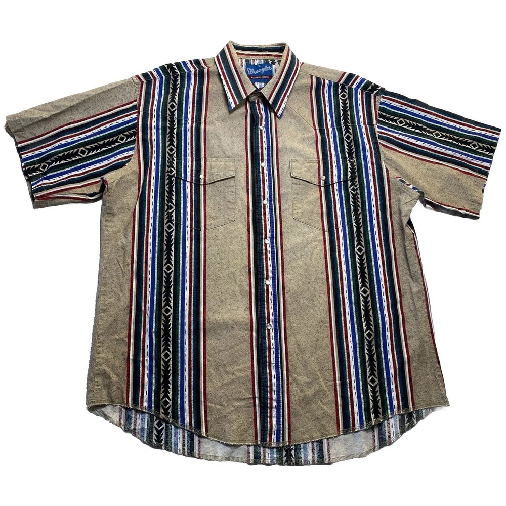 Wrangler Men's XL Western Shirt Cotton Southwest Pearl Snap Short Sleeve